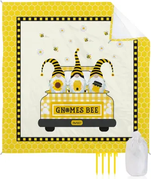 Beach Blanket Sandproof, Honey Gnomes Bees Hive Sunflower Truck Waterproof Beach Mat Lightweight Quick Drying Picnic Blanket Beach Essentials for Travel Camping Hiking 108x84in