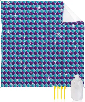Beach Blanket Sandproof, Mermaid Scales Waterproof Beach Mat Lightweight Quick Drying Picnic Blanket Beach Essentials for Travel Camping Hiking 108x84in