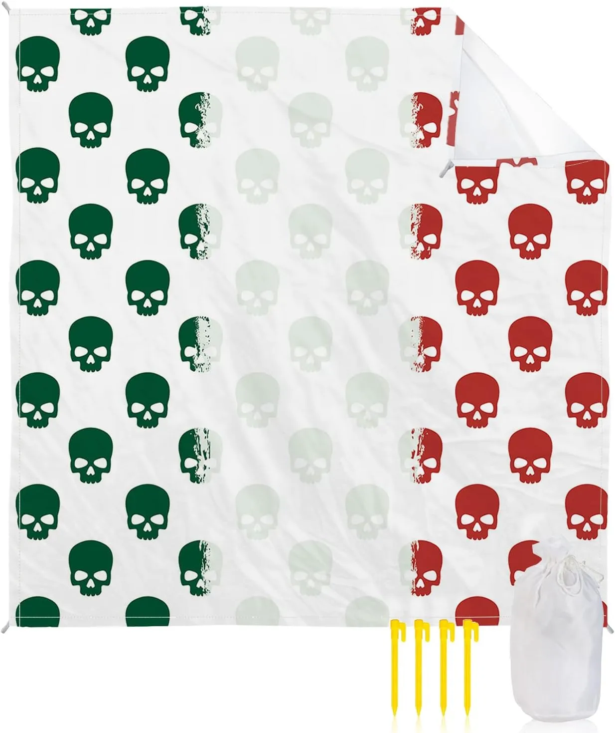 Beach Blanket Sandproof, Mexico Ethnic Mexico Flag Skull White Waterproof Beach Mat Lightweight Quick Drying Picnic Blanket Beach Essentials for Travel Camping Hiking 95x80in