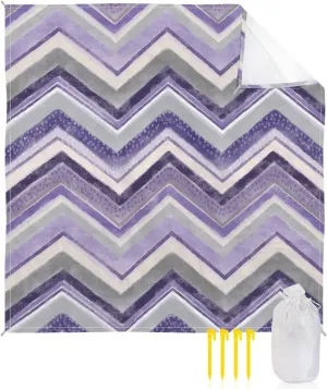 Beach Blanket Sandproof, Northern Europe Purple Geometric Wave Stripes Waterproof Beach Mat Lightweight Quick Drying Picnic Blanket Beach Essentials for Travel Camping Hiking 95x80in