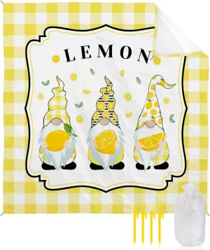 Beach Blanket Sandproof, Summer Lemon Yellow Plaid Waterproof Beach Mat Lightweight Quick Drying Picnic Blanket Beach Essentials for Travel Camping Hiking 108x84in