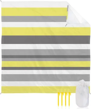 Beach Blanket Sandproof, Yellow-Gray Stripes Waterproof Beach Mat Lightweight Quick Drying Picnic Blanket Beach Essentials for Travel Camping Hiking 118x108in