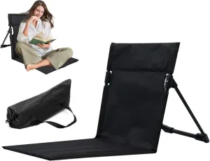 Beach Mat Recliner Lightweight Beach Mat with Backrest One-Step Assembly Foldable Beach Mat Chair with Carry Bag for Holidays Garden Camping Park Black, Beach Mat Recliner