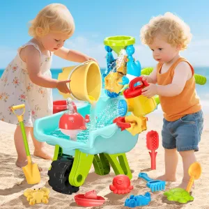 Beach Water Sand Toys for Kids - Beach Toy Trolley Car with Shovel Tool Kit, Beach Bucket & Animal Molds - Summer Outdoor Gift Sensory Sand Toys for Boys Girls Toddlers 3-5