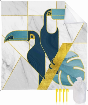 Beach Blanket Sandproof, Abstract Art White Grey Marble Texture Geometric Bird Waterproof Beach Mat Lightweight Quick Drying Picnic Blanket Beach Essentials for Travel Camping Hiking 83x79in