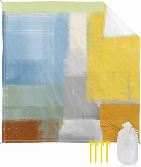 Beach Blanket Sandproof, Abstract Painting Art Style Orange Blue Yellow Grey Waterproof Beach Mat Lightweight Quick Drying Picnic Blanket Beach Essentials for Travel Camping Hiking 83x79in
