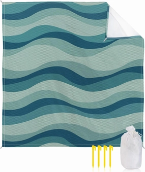 Beach Blanket Sandproof, Aqua Green Gradient Waves Texture Waterproof Beach Mat Lightweight Quick Drying Picnic Blanket Beach Essentials for Travel Camping Hiking 118x108in
