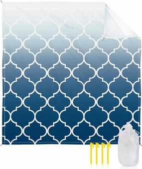 Beach Blanket Sandproof, Blue Gradient Retro Morocco Pattern Waterproof Beach Mat Lightweight Quick Drying Picnic Blanket Beach Essentials for Travel Camping Hiking 108x84in