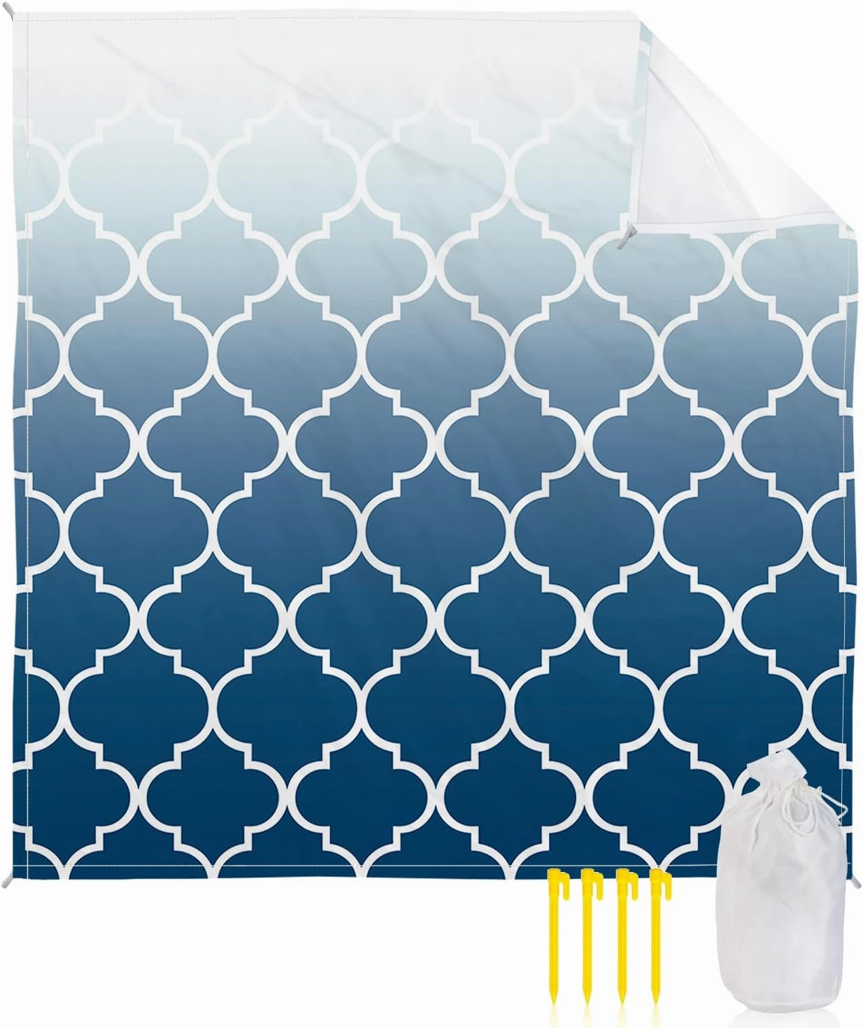 Beach Blanket Sandproof, Blue Gradient Retro Morocco Pattern Waterproof Beach Mat Lightweight Quick Drying Picnic Blanket Beach Essentials for Travel Camping Hiking 108x84in