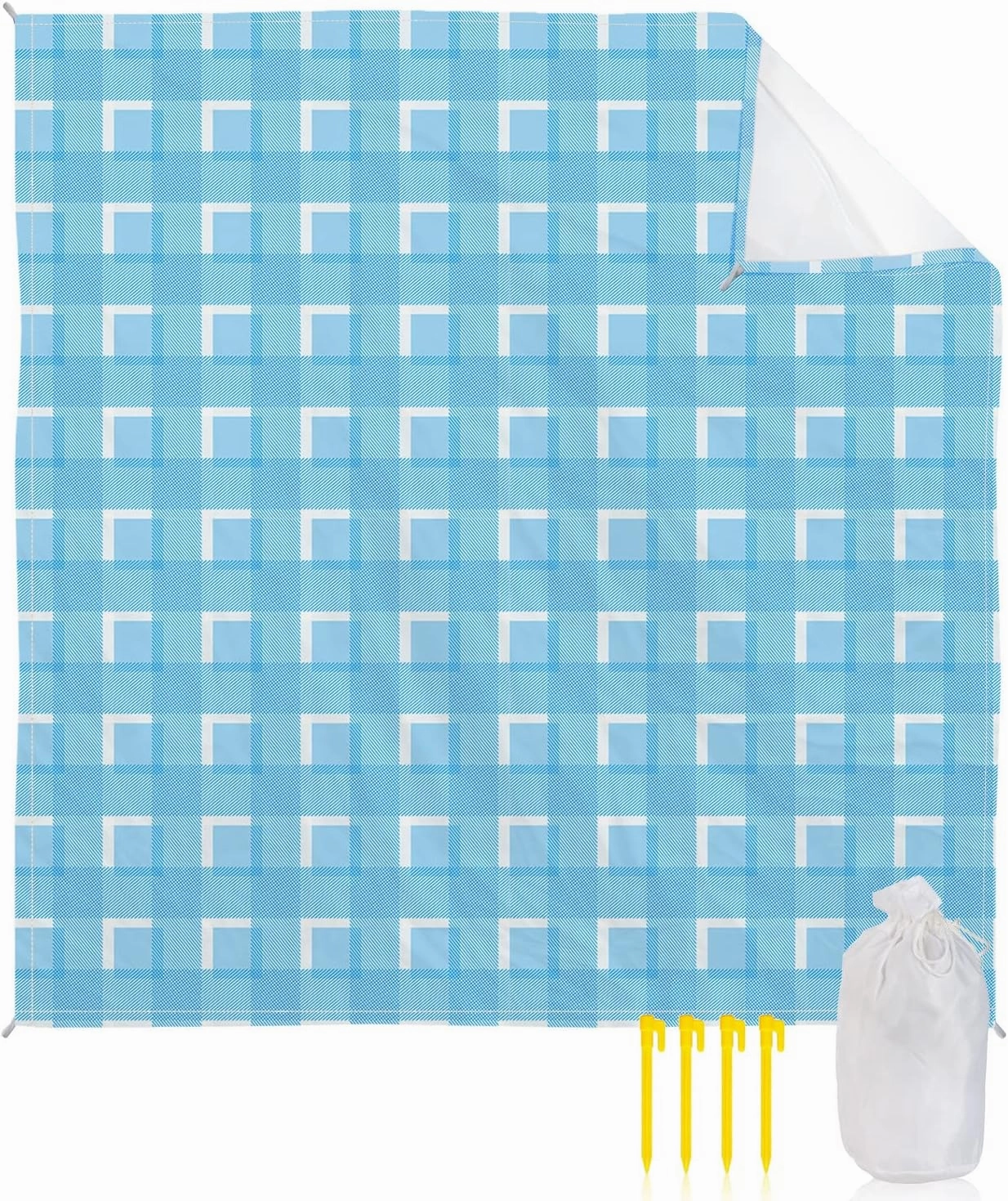 Beach Blanket Sandproof, Blue Plaid Waterproof Beach Mat Lightweight Quick Drying Picnic Blanket Beach Essentials for Travel Camping Hiking 118x108in