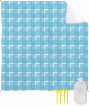 Beach Blanket Sandproof, Blue Plaid Waterproof Beach Mat Lightweight Quick Drying Picnic Blanket Beach Essentials for Travel Camping Hiking 118x108in