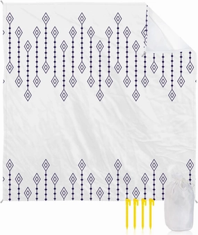 Beach Blanket Sandproof, Bohemian Geometric Pattern Rhombus White Waterproof Beach Mat Lightweight Quick Drying Picnic Blanket Beach Essentials for Travel Camping Hiking 118x108in