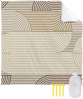 Beach Blanket Sandproof, Brown Abstract Geometric Lines Abstract Art Waterproof Beach Mat Lightweight Quick Drying Picnic Blanket Beach Essentials for Travel Camping Hiking 108x84in