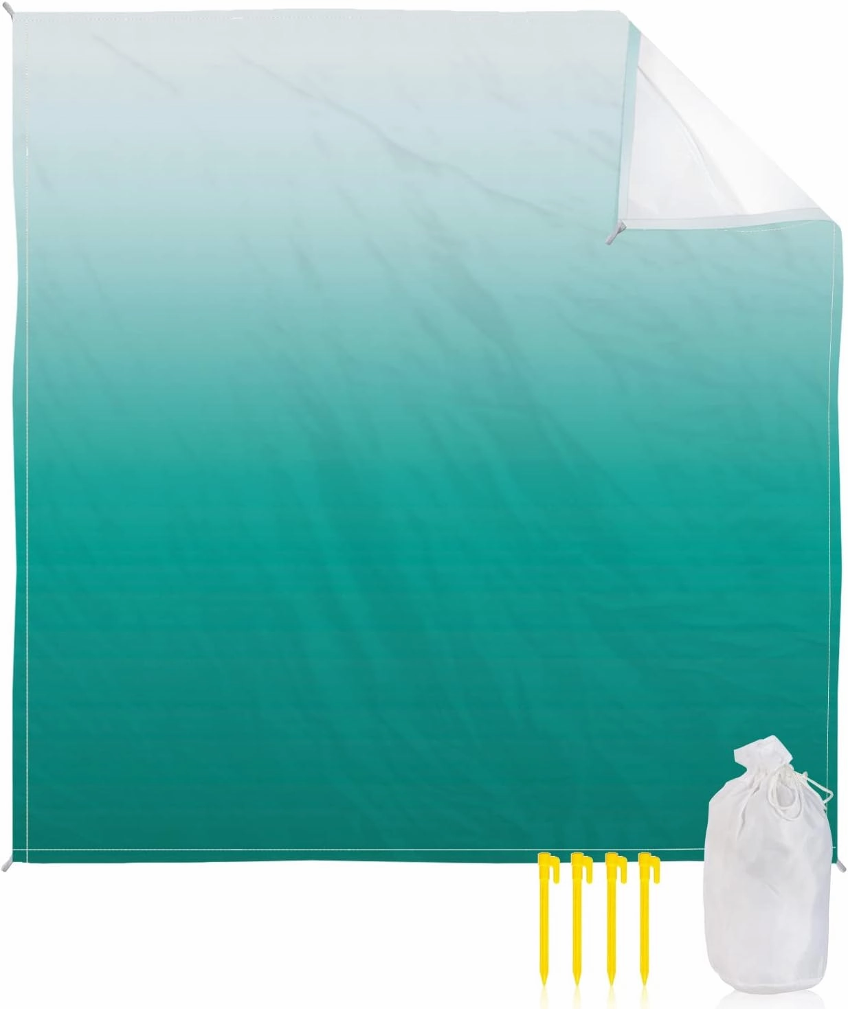 Beach Blanket Sandproof, Cyan Turquoise Gradient Waterproof Beach Mat Lightweight Quick Drying Picnic Blanket Beach Essentials for Travel Camping Hiking 95x80in