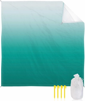 Beach Blanket Sandproof, Cyan Turquoise Gradient Waterproof Beach Mat Lightweight Quick Drying Picnic Blanket Beach Essentials for Travel Camping Hiking 95x80in