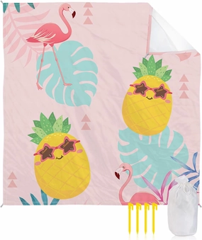 Beach Blanket Sandproof, Flamingo Pineapple Palm Leaf Tropical Hawaii Waterproof Beach Mat Lightweight Quick Drying Picnic Blanket Beach Essentials for Travel Camping Hiking 95x80in