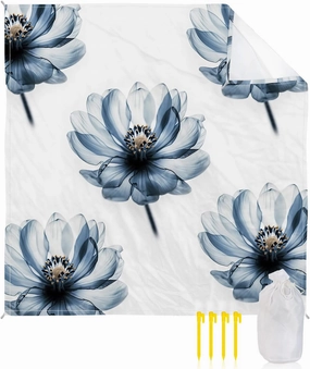 Beach Blanket Sandproof, Flowers Blue Floral Pattern White Waterproof Beach Mat Lightweight Quick Drying Picnic Blanket Beach Essentials for Travel Camping Hiking 108x84in