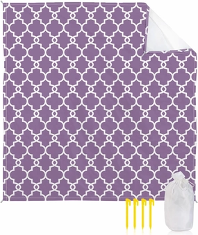 Beach Blanket Sandproof, Geometric Moroccan Pattern Purple Waterproof Beach Mat Lightweight Quick Drying Picnic Blanket Beach Essentials for Travel Camping Hiking 108x84in