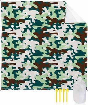 Beach Blanket Sandproof, Green Camouflage Waterproof Beach Mat Lightweight Quick Drying Picnic Blanket Beach Essentials for Travel Camping Hiking 83x79in