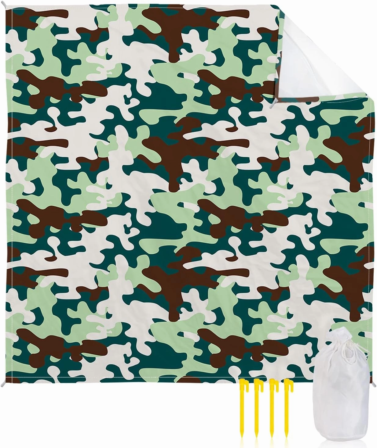 Beach Blanket Sandproof, Green Camouflage Waterproof Beach Mat Lightweight Quick Drying Picnic Blanket Beach Essentials for Travel Camping Hiking 83x79in