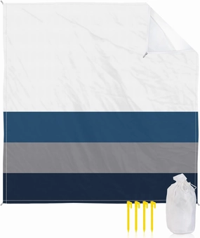 Beach Blanket Sandproof, Grey Blue Geometric Stripes Waterproof Beach Mat Lightweight Quick Drying Picnic Blanket Beach Essentials for Travel Camping Hiking 83x79in