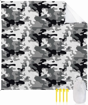 Beach Blanket Sandproof, Grey Camouflage Waterproof Beach Mat Lightweight Quick Drying Picnic Blanket Beach Essentials for Travel Camping Hiking 118x108in
