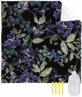 Beach Blanket Sandproof, Hand Drawn Dark Purple Floral Leaves Line Pattern Waterproof Beach Mat Lightweight Quick Drying Picnic Blanket Beach Essentials for Travel Camping Hiking 83x79in