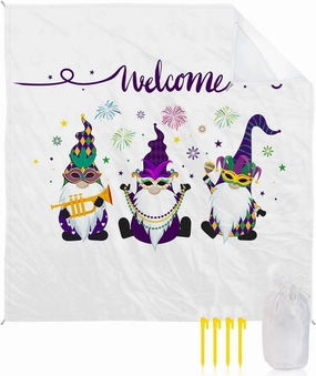 Beach Blanket Sandproof, Happy Carnival Gnomes Waterproof Beach Mat Lightweight Quick Drying Picnic Blanket Beach Essentials for Travel Camping Hiking 118x108in