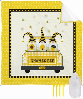 Beach Blanket Sandproof, Honey Gnomes Bees Hive Sunflower Truck Waterproof Beach Mat Lightweight Quick Drying Picnic Blanket Beach Essentials for Travel Camping Hiking 83x79in