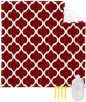 Beach Blanket Sandproof, Mid Century Art Geometric Morocco Stripes Wine Red Waterproof Beach Mat Lightweight Quick Drying Picnic Blanket Beach Essentials for Travel Camping Hiking 108x84in