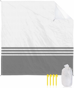 Beach Blanket Sandproof, Modern Art Grey White Simple Striped Farmhouse Waterproof Beach Mat Lightweight Quick Drying Picnic Blanket Beach Essentials for Travel Camping Hiking 108x84in