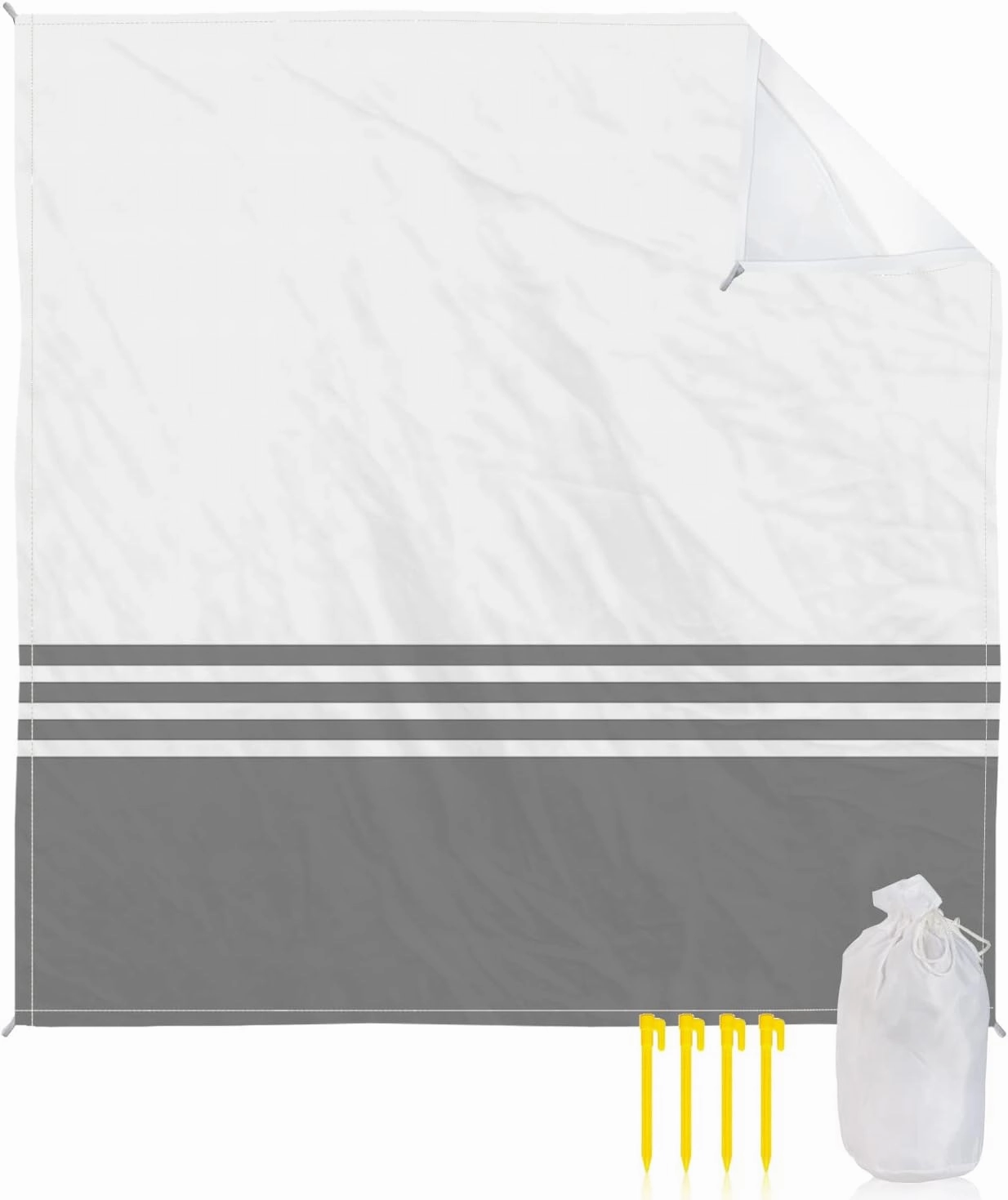 Beach Blanket Sandproof, Modern Art Grey White Simple Striped Farmhouse Waterproof Beach Mat Lightweight Quick Drying Picnic Blanket Beach Essentials for Travel Camping Hiking 83x79in