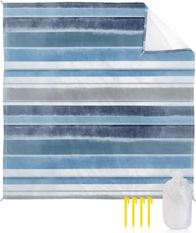 Beach Blanket Sandproof, Northern Europe Blue Vintage Stripes Waterproof Beach Mat Lightweight Quick Drying Picnic Blanket Beach Essentials for Travel Camping Hiking 83x79in