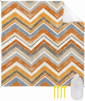 Beach Blanket Sandproof, Northern Europe Orange Geometric Wave Stripes Waterproof Beach Mat Lightweight Quick Drying Picnic Blanket Beach Essentials for Travel Camping Hiking 108x84in