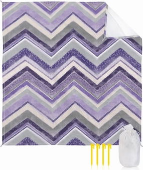 Beach Blanket Sandproof, Northern Europe Purple Geometric Wave Stripes Waterproof Beach Mat Lightweight Quick Drying Picnic Blanket Beach Essentials for Travel Camping Hiking 83x79in