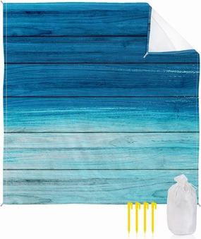 Beach Blanket Sandproof, Ocean Plank Texture Blue Gradient Waterproof Beach Mat Lightweight Quick Drying Picnic Blanket Beach Essentials for Travel Camping Hiking 118x108in
