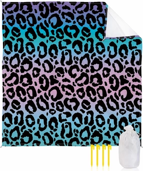 Beach Blanket Sandproof, Ombre Leopard Print Colored Gradient Waterproof Beach Mat Lightweight Quick Drying Picnic Blanket Beach Essentials for Travel Camping Hiking 118x108in