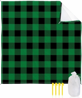 Beach Blanket Sandproof, Pastoral Style Green Black Lattice Waterproof Beach Mat Lightweight Quick Drying Picnic Blanket Beach Essentials for Travel Camping Hiking 108x84in