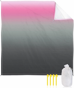 Beach Blanket Sandproof, Pink Grey Gradient Stripes Texture Waterproof Beach Mat Lightweight Quick Drying Picnic Blanket Beach Essentials for Travel Camping Hiking 95x80in