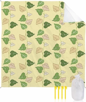 Beach Blanket Sandproof, Plants Leaves and Vines Yellow Waterproof Beach Mat Lightweight Quick Drying Picnic Blanket Beach Essentials for Travel Camping Hiking 83x79in