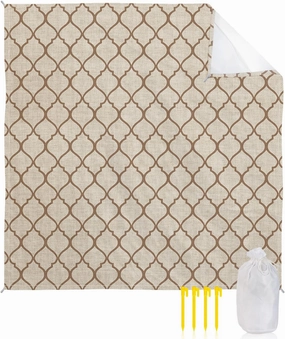 Beach Blanket Sandproof, Rustic Moroccan Geometric Quatrefoil Khaki Lattice Waterproof Beach Mat Lightweight Quick Drying Picnic Blanket Beach Essentials for Travel Camping Hiking 95x80in