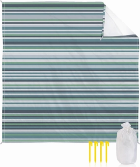 Beach Blanket Sandproof, Simple Blue Green Geometric Stripes Waterproof Beach Mat Lightweight Quick Drying Picnic Blanket Beach Essentials for Travel Camping Hiking 118x108in