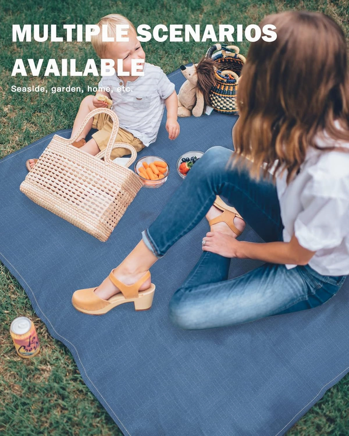 Beach Blanket Sandproof, Solid Color RoyalBlue Waterproof Beach Mat Lightweight Quick Drying Picnic Blanket Beach Essentials for Travel Camping Hiking 118x108in