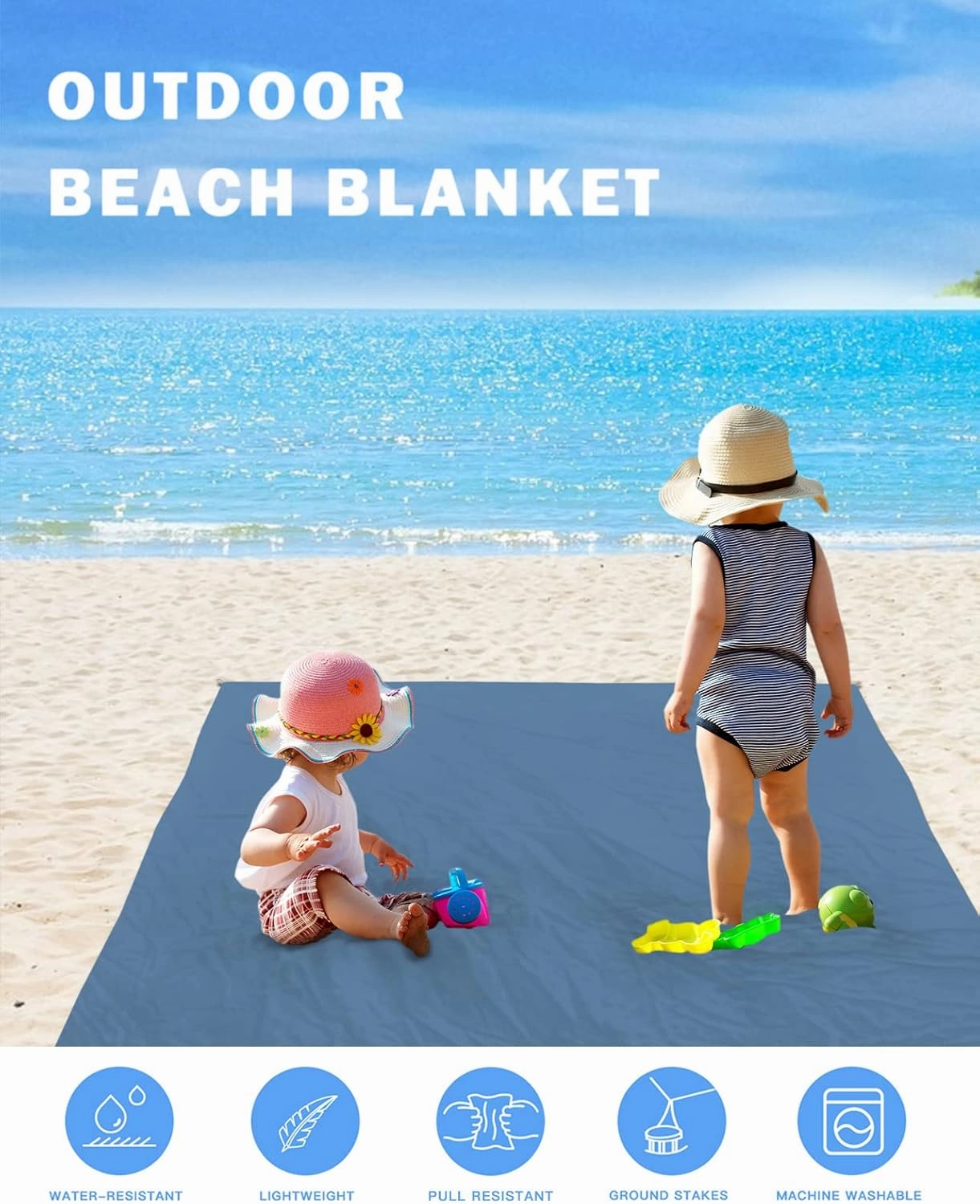 Beach Blanket Sandproof, Solid Color RoyalBlue Waterproof Beach Mat Lightweight Quick Drying Picnic Blanket Beach Essentials for Travel Camping Hiking 118x108in