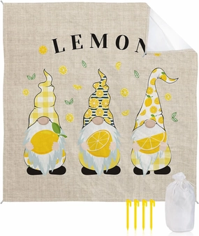 Beach Blanket Sandproof, Summer Lemon Cute Gnomes Waterproof Beach Mat Lightweight Quick Drying Picnic Blanket Beach Essentials for Travel Camping Hiking 118x108in