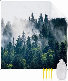 Beach Blanket Sandproof, Summer Photography Black and Green Forest Waterproof Beach Mat Lightweight Quick Drying Picnic Blanket Beach Essentials for Travel Camping Hiking 83x79in