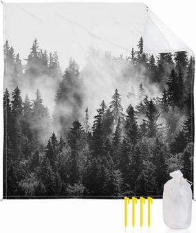 Beach Blanket Sandproof, Summer Photography Black and White Forest Waterproof Beach Mat Lightweight Quick Drying Picnic Blanket Beach Essentials for Travel Camping Hiking 83x79in