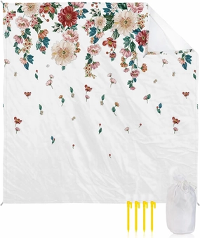 Beach Blanket Sandproof, Summer Plants Red Flowers Pattern Waterproof Beach Mat Lightweight Quick Drying Picnic Blanket Beach Essentials for Travel Camping Hiking 118x108in