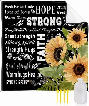 Beach Blanket Sandproof, Sunflower Inspirational Quotes Black Waterproof Beach Mat Lightweight Quick Drying Picnic Blanket Beach Essentials for Travel Camping Hiking 95x80in