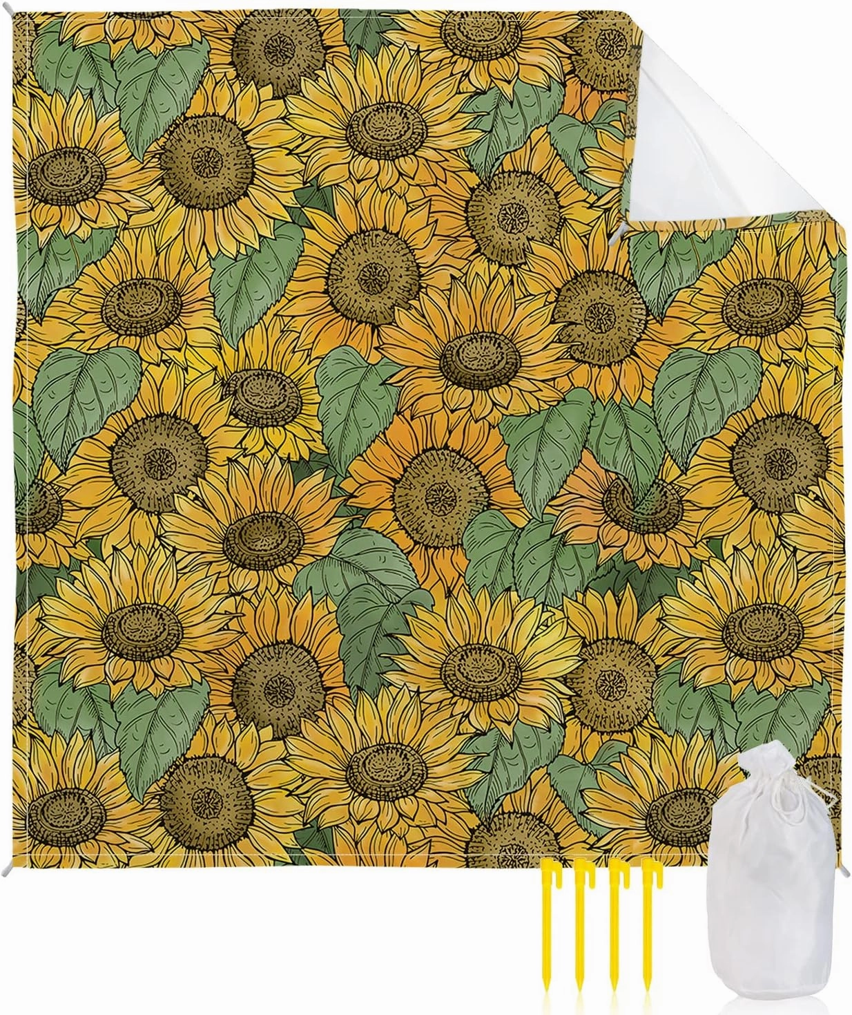 Beach Blanket Sandproof, Sunflower Rustic Flower Fall Waterproof Beach Mat Lightweight Quick Drying Picnic Blanket Beach Essentials for Travel Camping Hiking 108x84in